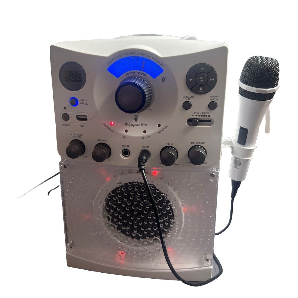 The Singing Machine SML385W Disco Light Karaoke Machine & CD 1 Microphone + 2 CD